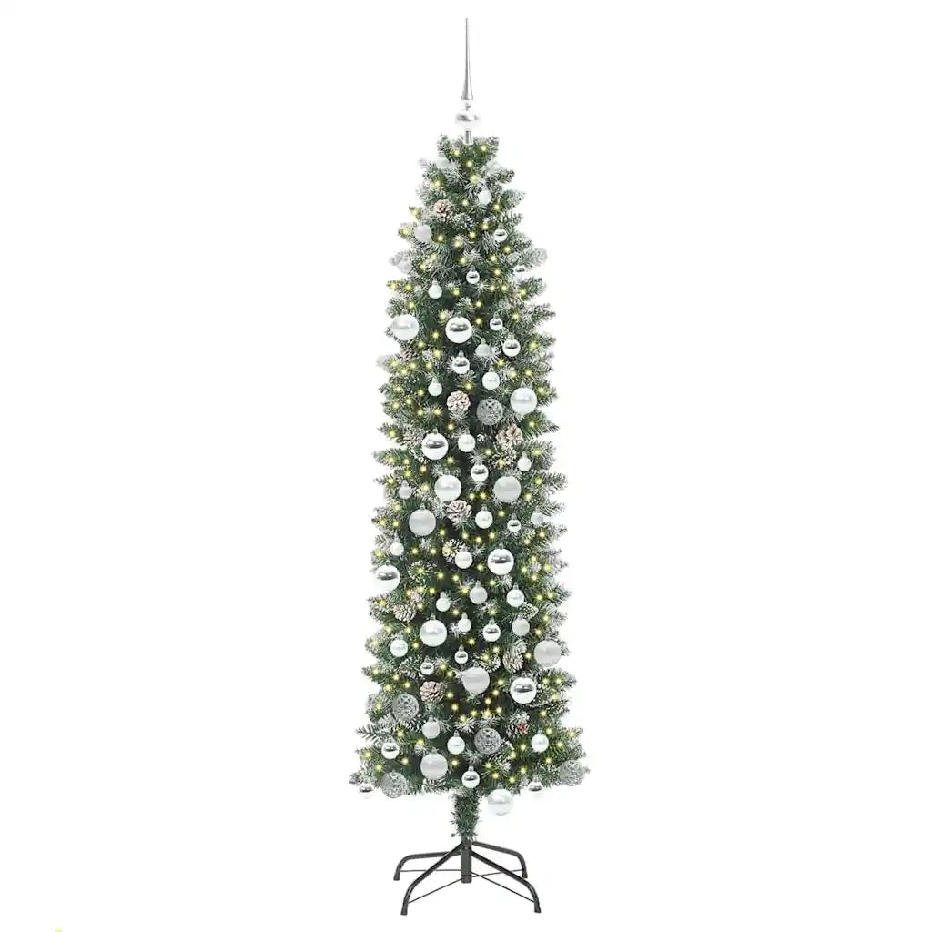 Albero di Natale Artificiale Sottile Verde e Bianco 180 cm 3395298