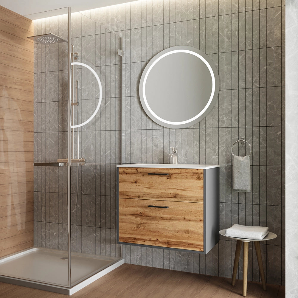 Vicco Set di mobili da bagno Antracite/quercia dorata 80 x 61.5 cm con lavabo