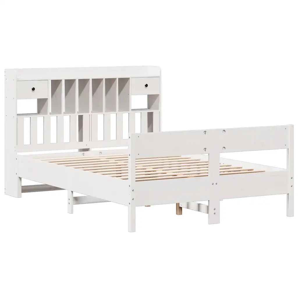 Letto matrimoniale | Letto per adulti | Letto Libreria senza Materasso Bianco 140x200 cm Legno di Pino