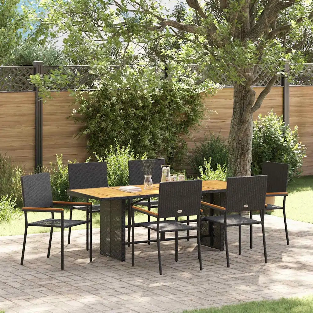 Set da Pranzo per Giardino 7 pcs Nero polyrattan
