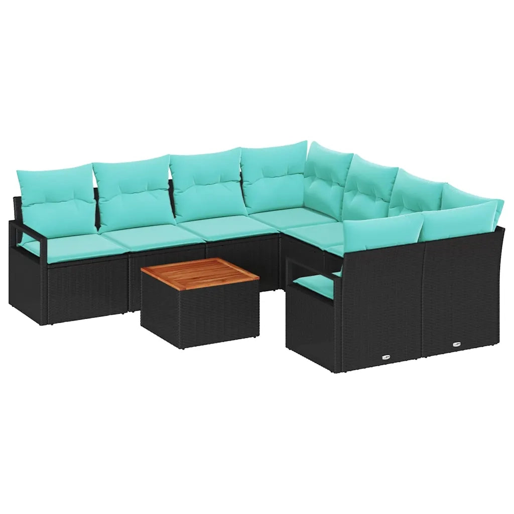 Set Divano da Giardino con cuscino 9 pcs Nero polyrattan 3347690