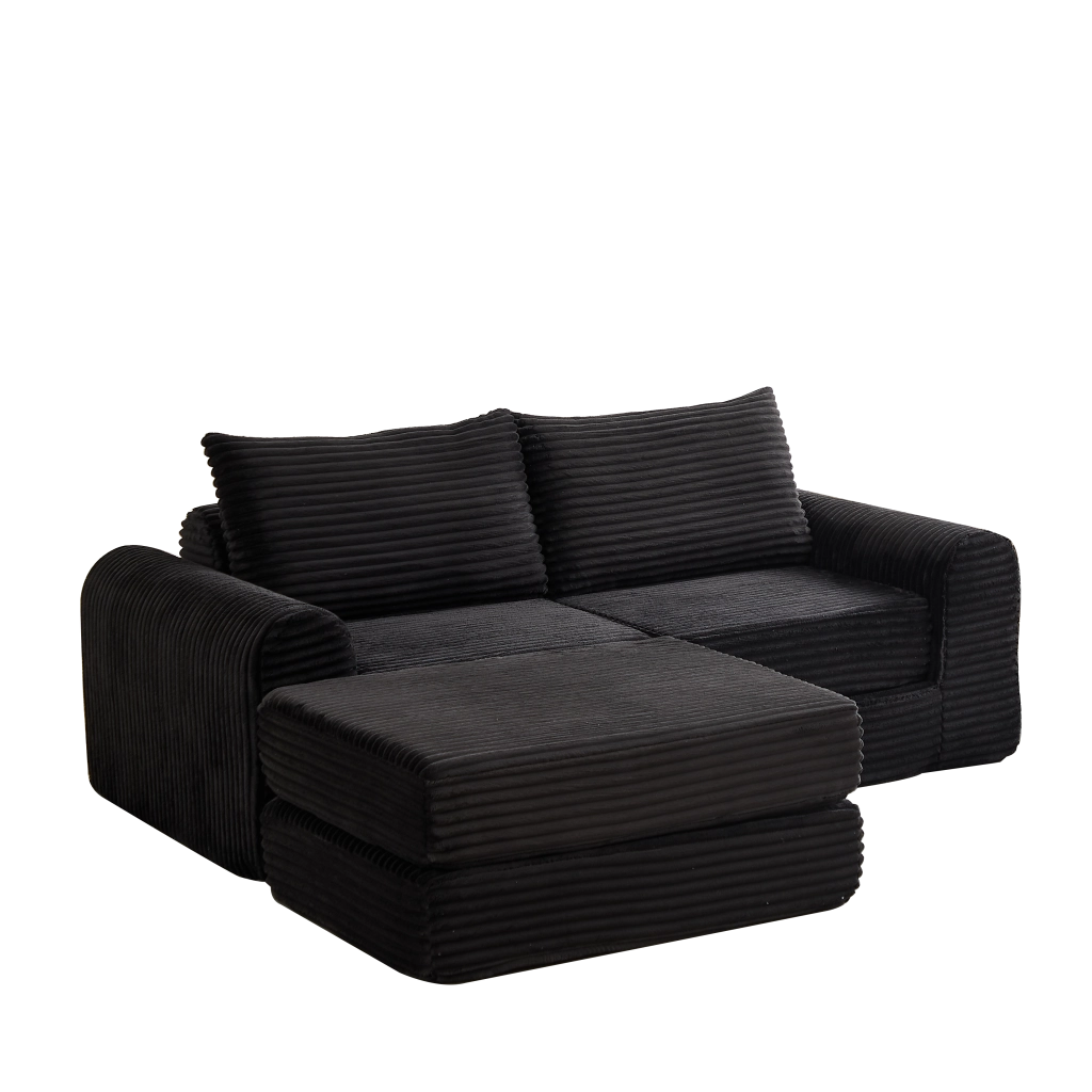 Divano Letto Modulare con Pouf e Cuscini in Velluto ¨C MINIMAL ¨C Grigio/Beige
