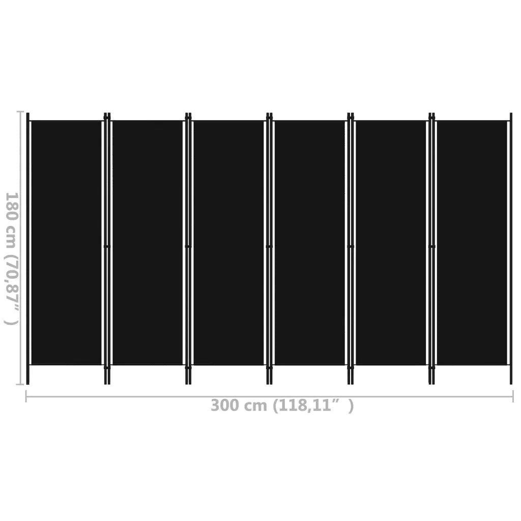 Paravento a 6 Pannelli Nero 300x180 cm 320730