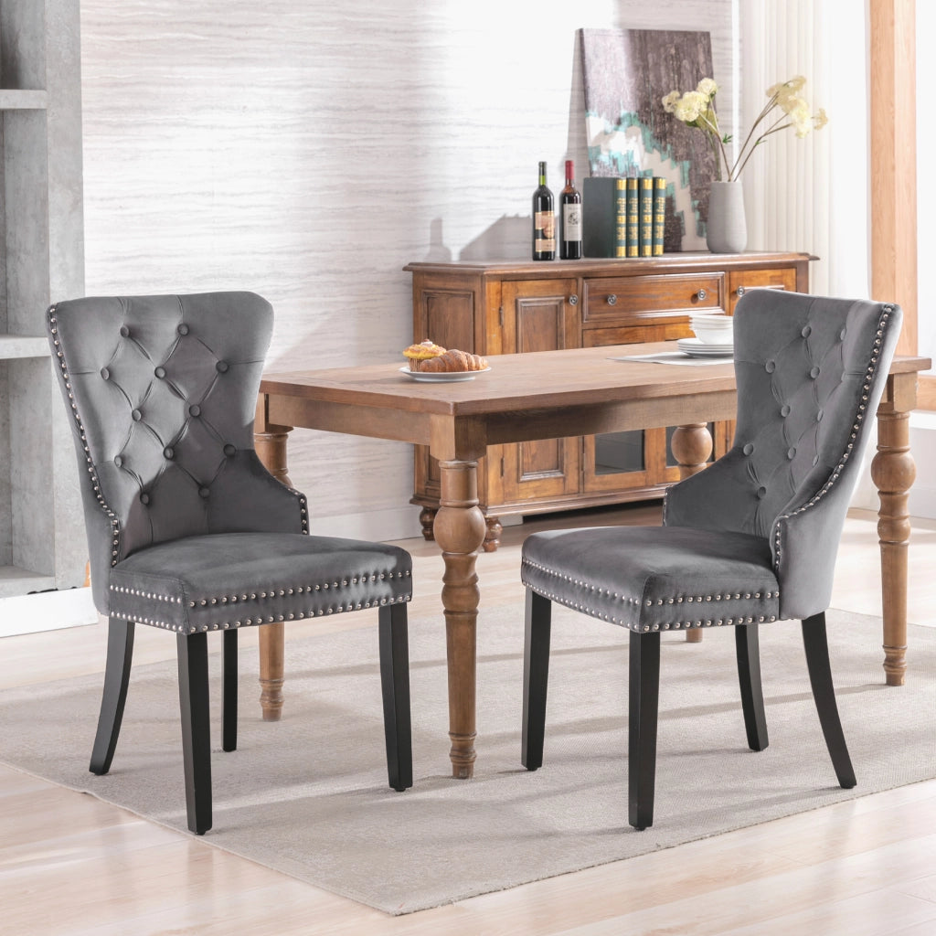 Sedie da Pranzo in Velluto con Gambe in Legno ¨C Xylo ¨C Grigio, Set 2 Pezzi
