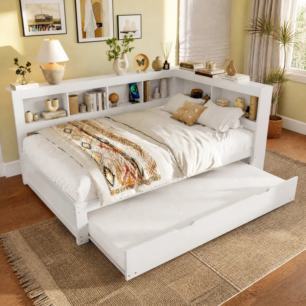 LETTO DIVANO estraibile 140x200 cm bianco con prese e 2 USB