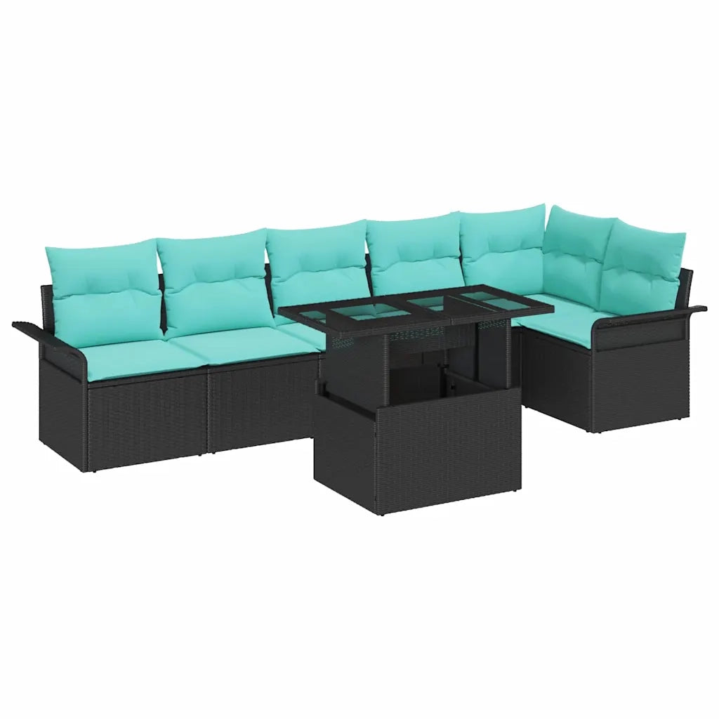 Set Divano da Giardino con cuscino 7 pcs Nero Poly Rattan 3348302