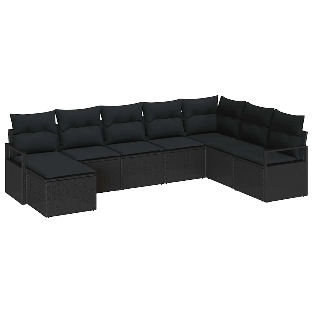 Set di divani con cuscino 8 pcs Nero polyrattan