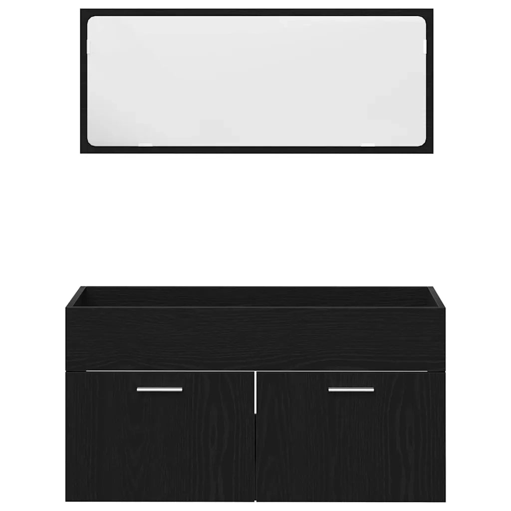 Set di mobili per il Bagno | Armadio da bagno 2 pz Rovere Nero Legno multistrato