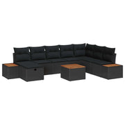 Set Divano da Giardino con cuscino 9 pcs Nero polyrattan 3359660