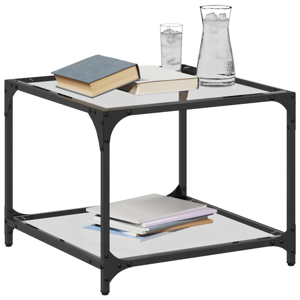 Tavolino Salotto con Piano Vetro Trasparente-Tavolino da soggiorno 50x50x40cm Acciaio 506065