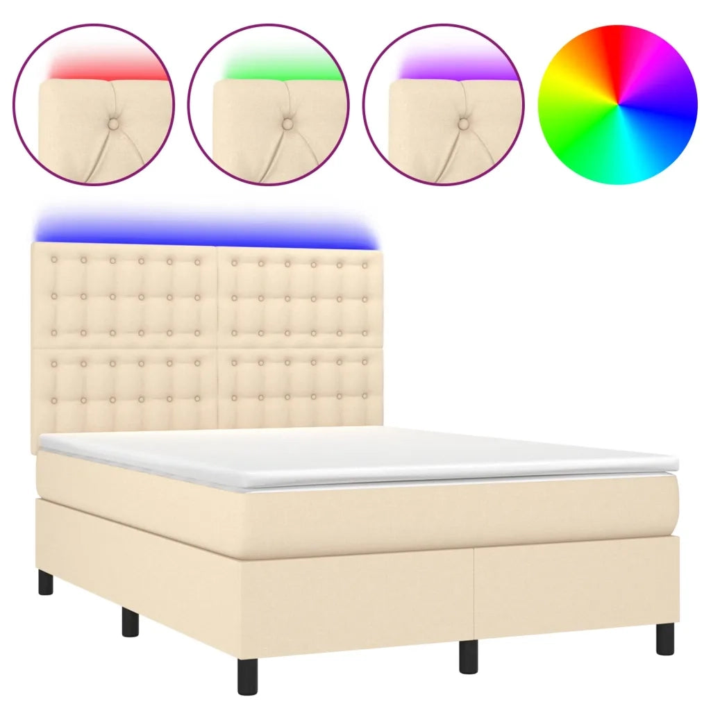 Letto a Molle con Materasso e LED Crema 140x190 cm in Tessuto