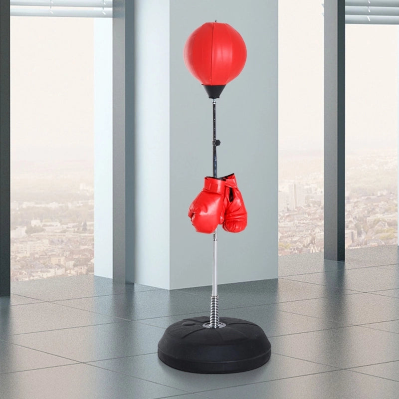 Set da boxe con sacco da boxe, altezza regolabile, guantoni inclusi, 126-144 cm, rosso