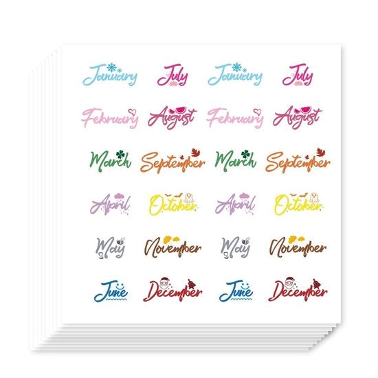 Stickers per Planner 480 Stuks - Stickers Autoadesivi - Tema del Mese - Decorazione per Planner/Calendario - Album di Collage/Kits per Bambini - 90x90mm