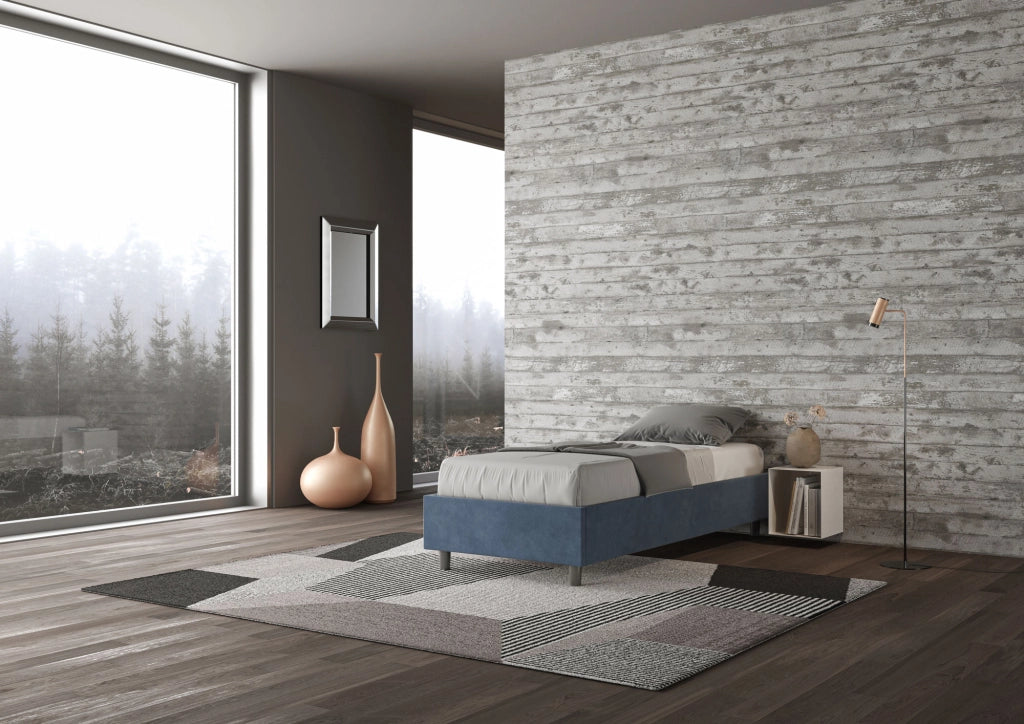 BS COM Letto singolo senza rete imbottito 90x210 microfibra blu