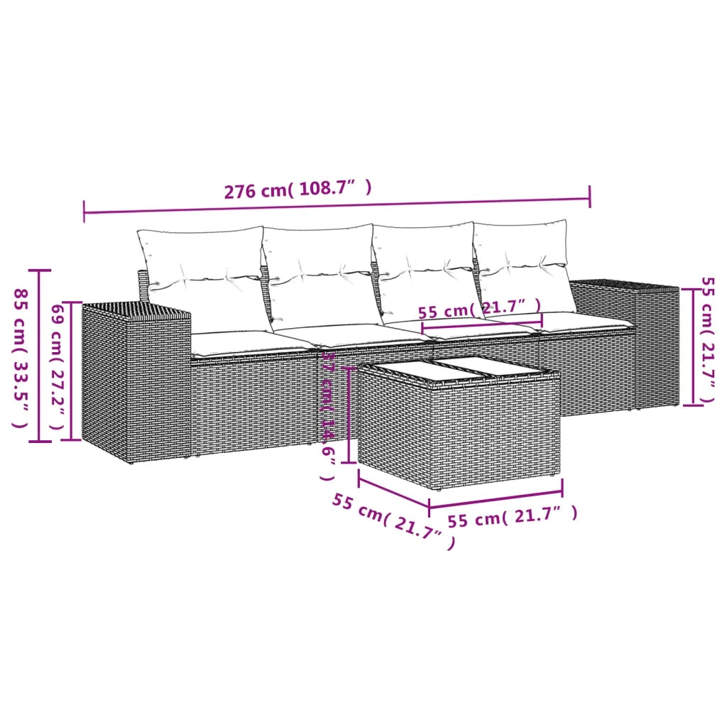 Set Divani da Giardino 5 pz con Cuscini in Polyrattan Nero