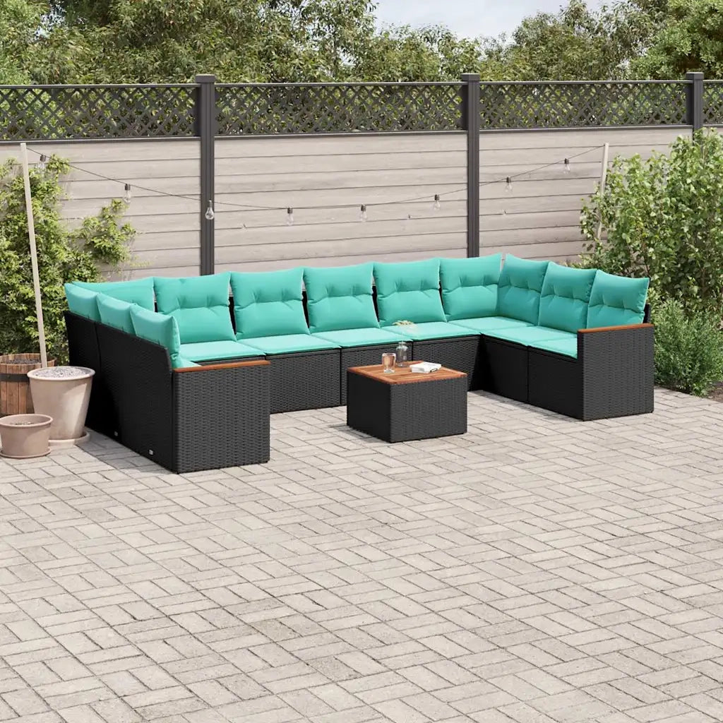Set Divani da Giardino 11 pz con Cuscini Nero in Polyrattan 3226330