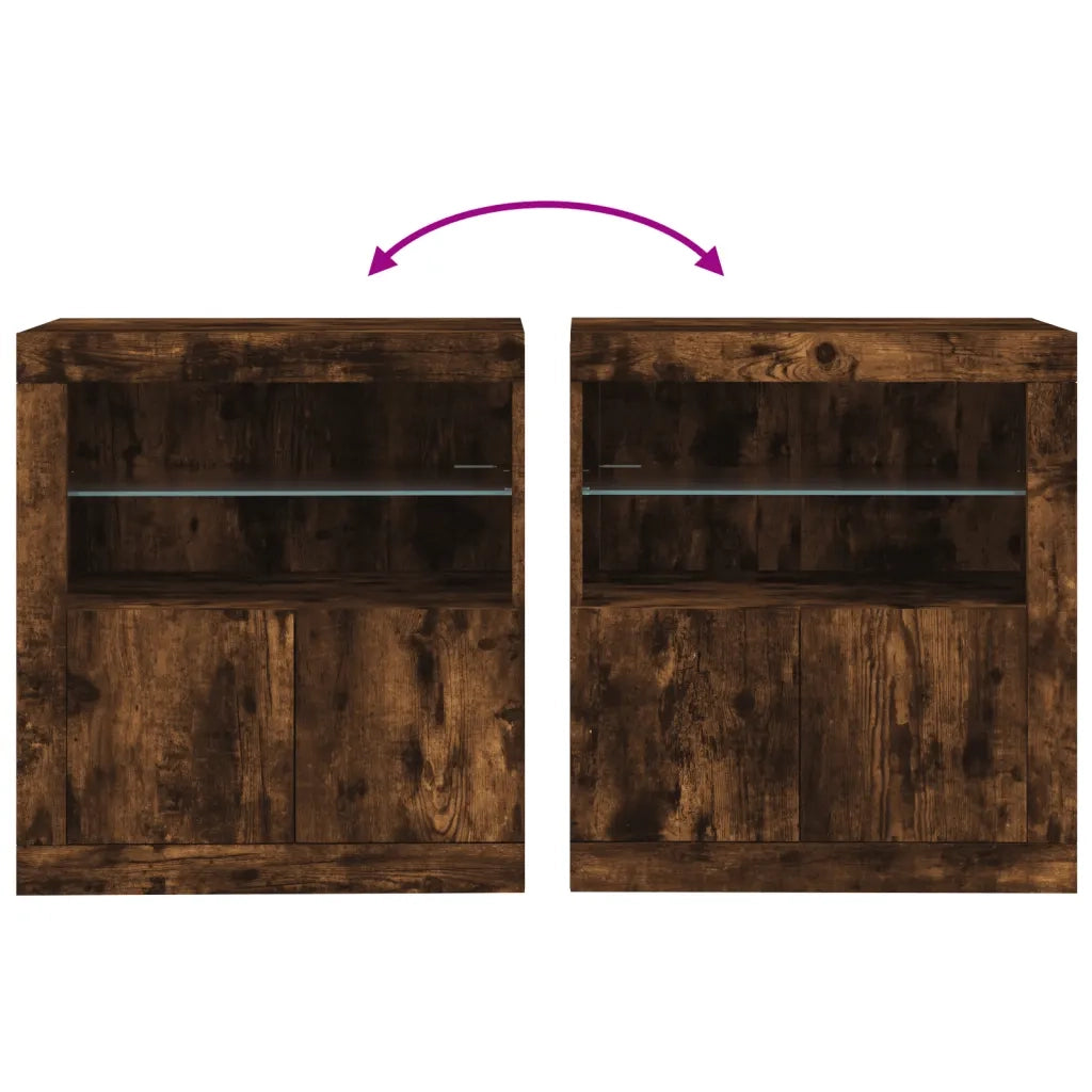 Credenza | Madia | Buffet da pranzo | Armadio da pranzo con Luci LED Rovere Fumo 60,5x37x67 cm