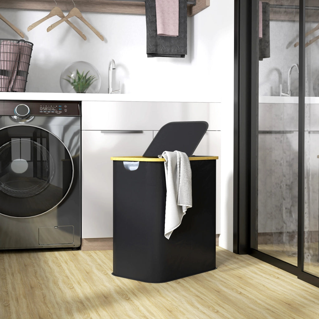 Cestello per biancheria pieghevole doppio con coperchio ¨C zephmum ¨C nero 80L