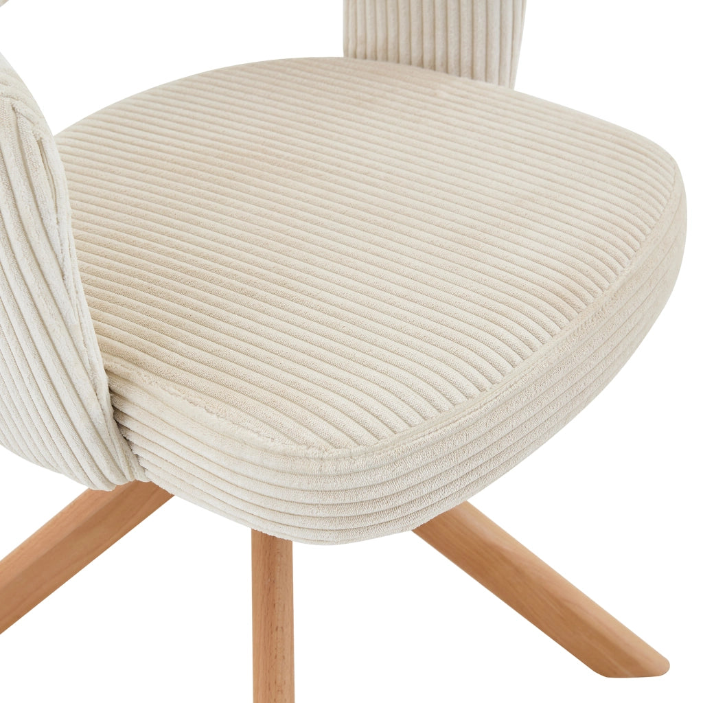 Set 2 Sedie Girevoli Retro ¨C MINIMAL ¨C Velluto a Coste Crema, Gambe in Legno Massello, Schienale Curvo