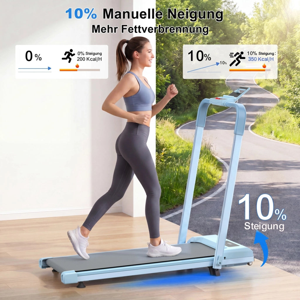 Tapis roulant domestico, con funzione di inclinazione, tapis roulant da tavolo compatto e portatile, portata massima 120 kg, blu