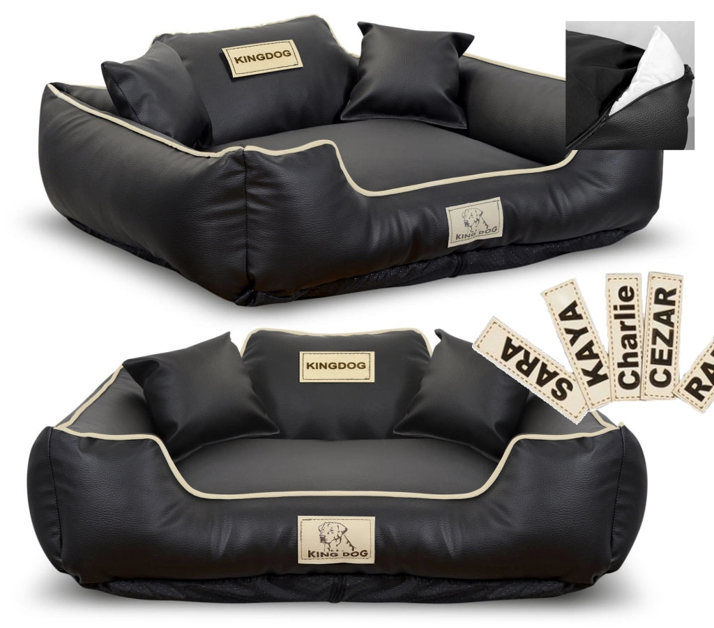 AIO FACTORY 115x95 cm KINGDOG Cuccia per cani in ecopelle nera personalizzabile