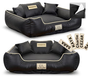 AIO FACTORY 115x95 cm KINGDOG Cuccia per cani in ecopelle nera personalizzabile