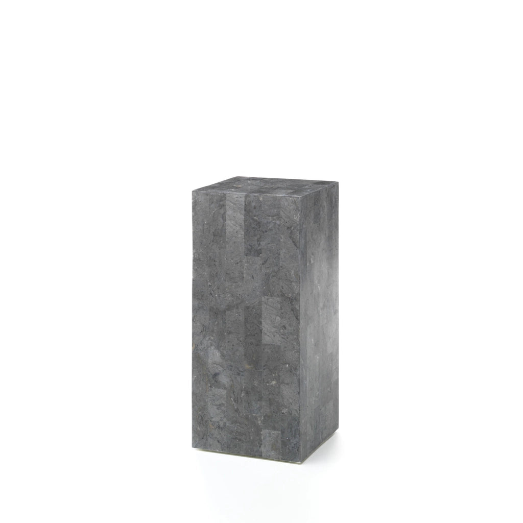 Colonna Inay design moderno in pietra fossile Gray Stone e compensato marino - Struttura artigianale di alta qualità - 35x35x80 cm