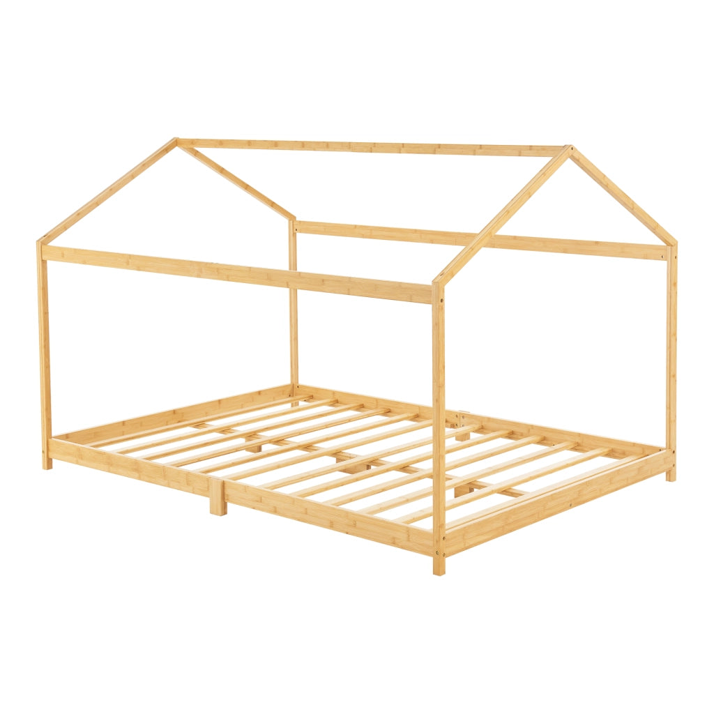 Letto per Cameretta Vindafjord a Forma di Casetta in Bambù Naturale 140x200 cm [en.casa]