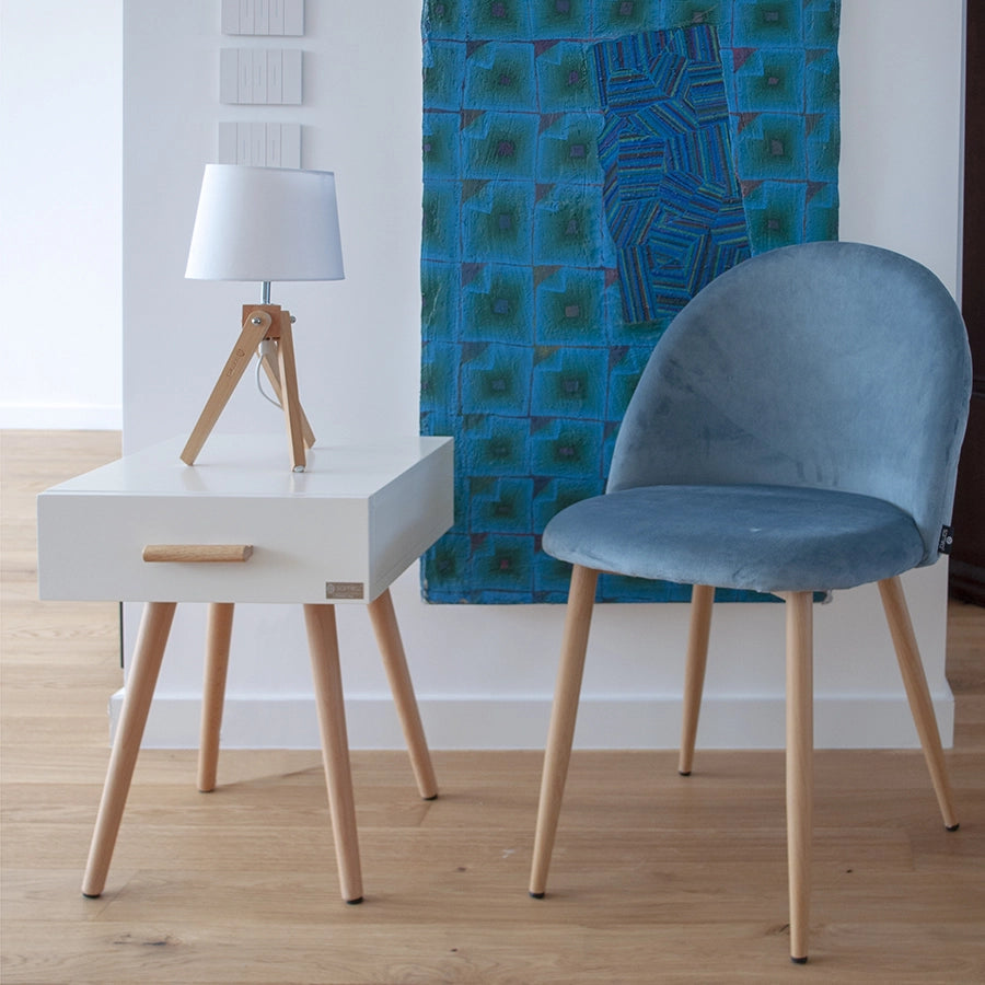 Comodino bianco con piedi in faggio linea Nordic - NO08CO