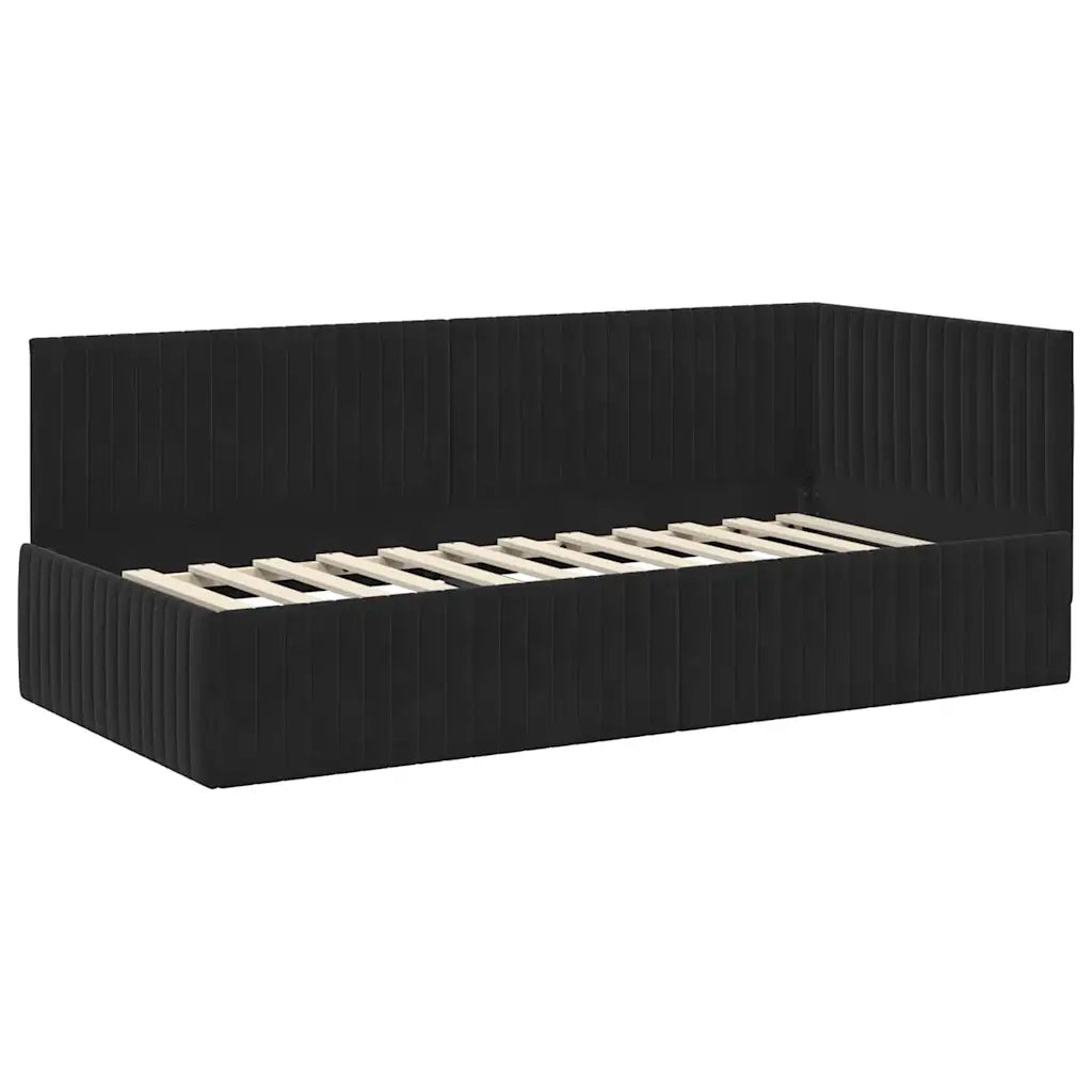 Letto singolo | Letto per adulti | Cornice del letto ad angolo Nero 90 cm x 200 cm Velluto