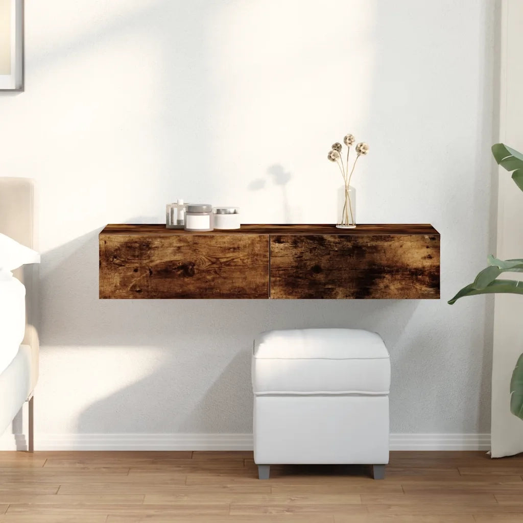 Scaffale a Parete con Cassetti Fumo 100x36x19 cm in Truciolato 859990
