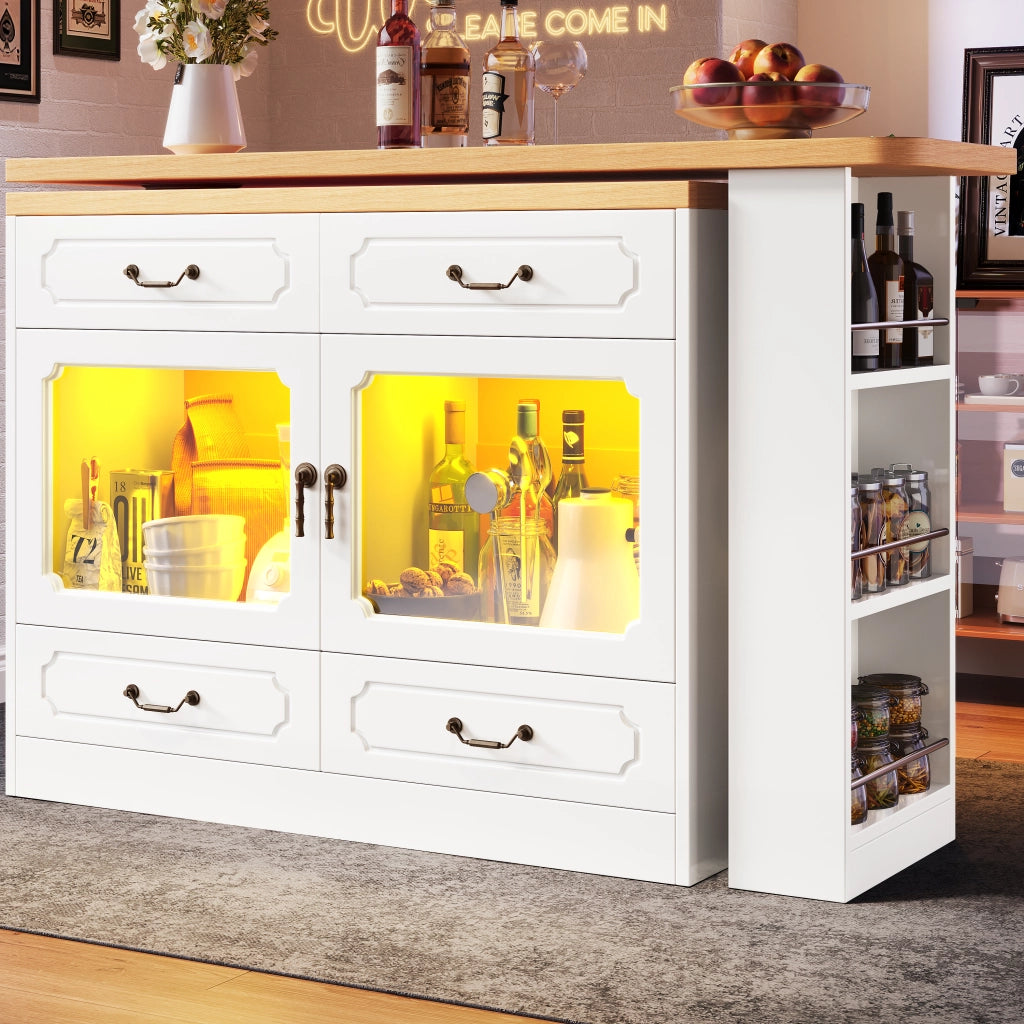 Bartisch Allungabile con Ripiano e LED ¨C MINIMAL ¨C Bianco, 135-203x39x92.8cm