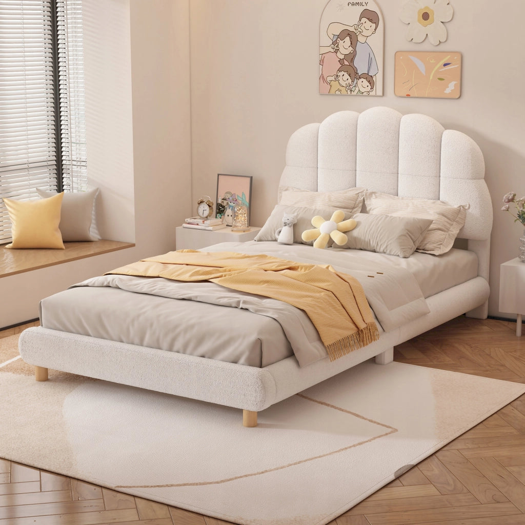 Letto per bambini 90x200 - Xylo - Bianco in velluto senza materasso