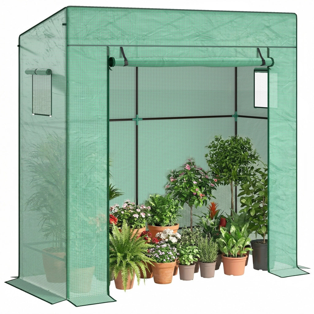 Serra da Esterno con Finestre a Rete e Porta a Cerniera ¨C zephmum ¨C Verde 196x77x197 cm
