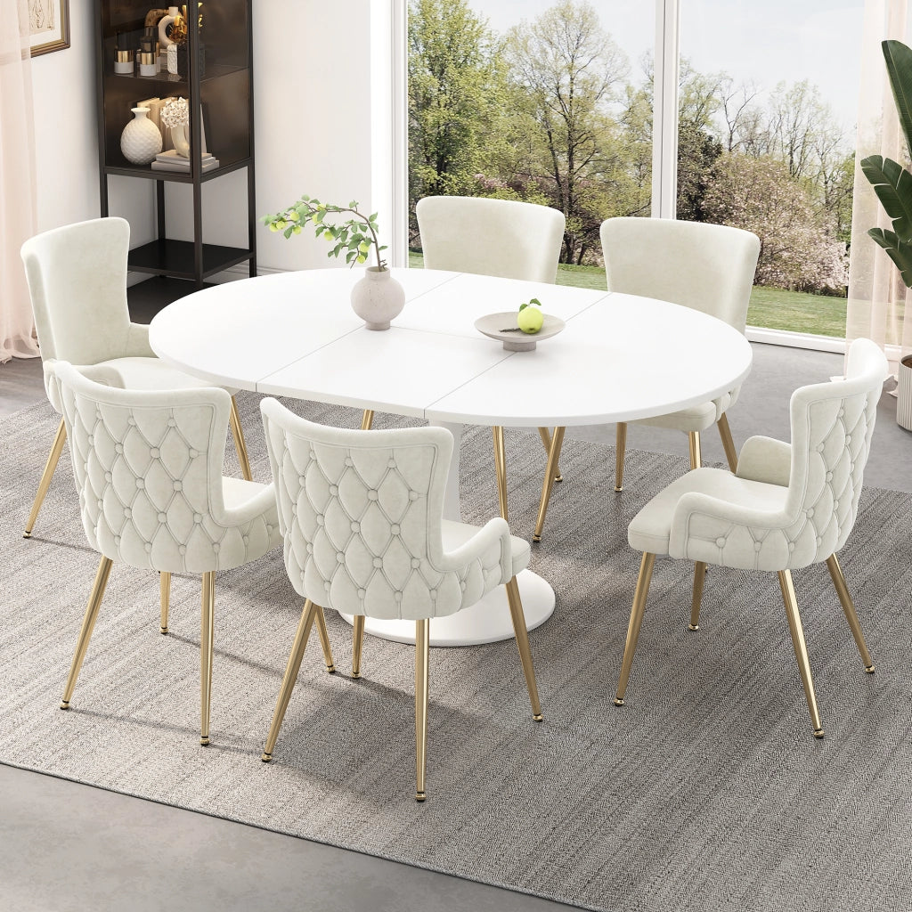 Sedie da Pranzo Set 4 Pezzi Velluto Imbottite ¨C MINIMAL ¨C Beige, Gambe in Metallo Dorato