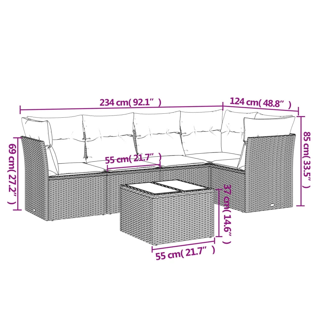 Set Divano da Giardino 6 pz con Cuscini Nero in Polyrattan