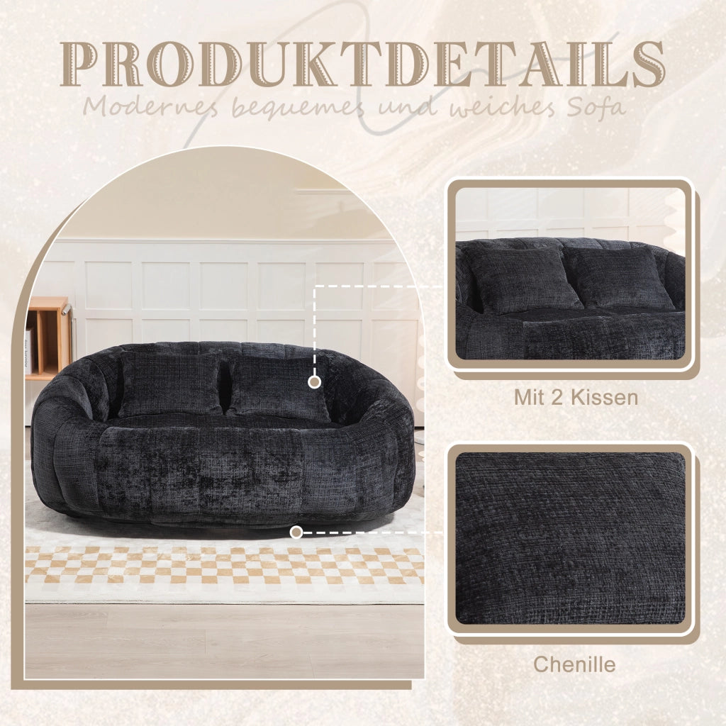 DIVANO SACCO 150x95x63 cm Chenille Nero 2 posti