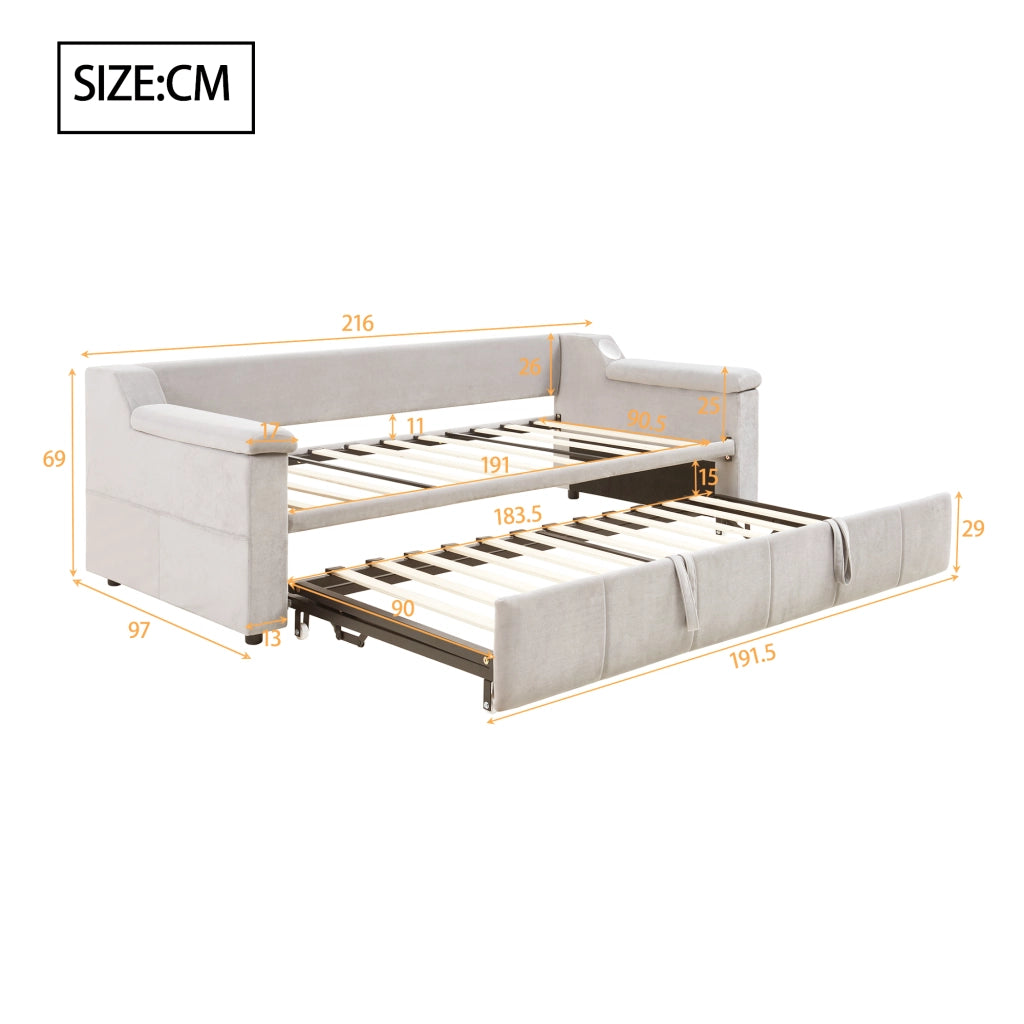 DIVANO LETTO 90/180x190 cm Beige con Bluetooth, USB e vani