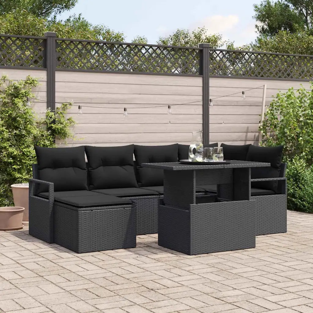 Set Divano da Giardino con archiviazione 7 pcs Nero Poly Rattan 3357596