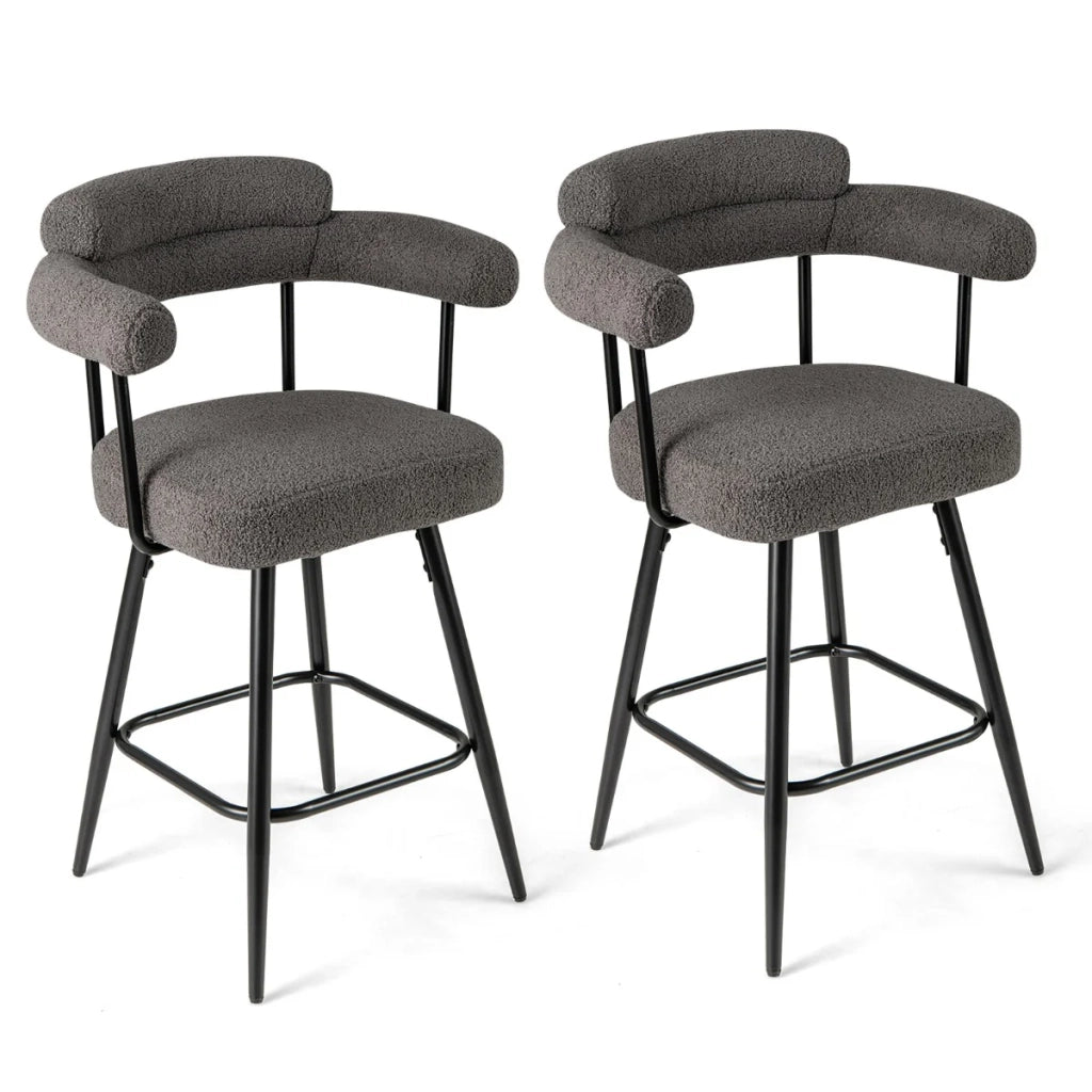 Set di 2 sgabelli da bar girevoli 63 x 54 x 100 cm comfort superiore design moderno ergonomico in velluto teddy grigio 20_0012546