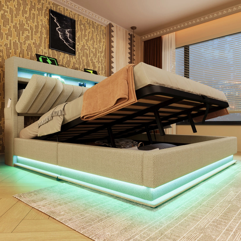 letto imbottito lino beige 160 x 200 cm