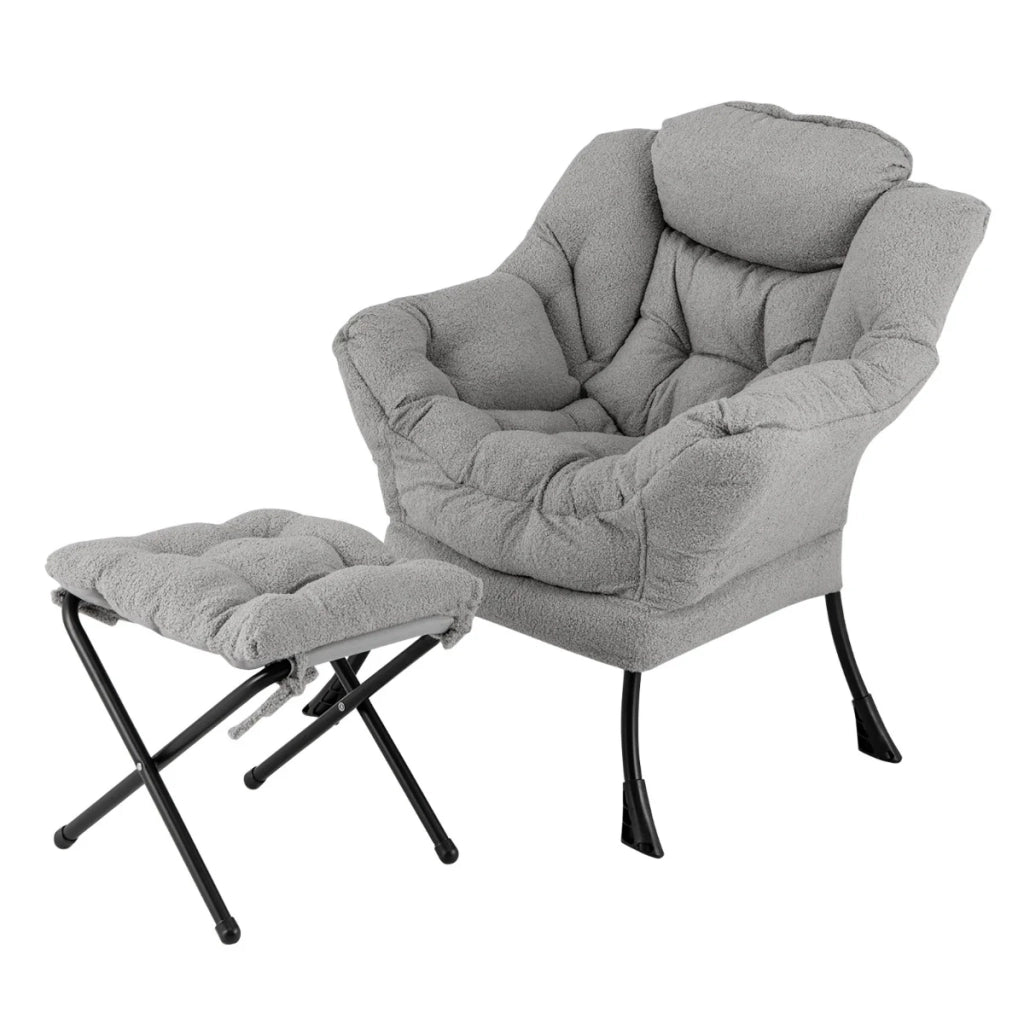 Poltrona relax con pouf pieghevole 80 x 74 x 97 cm comfort ottimale relax moderno imbottitura in sherpa grigio 20_0011260
