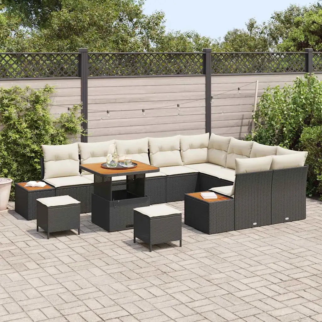 Set Divano da Giardino 12 pcs Nero polyrattan