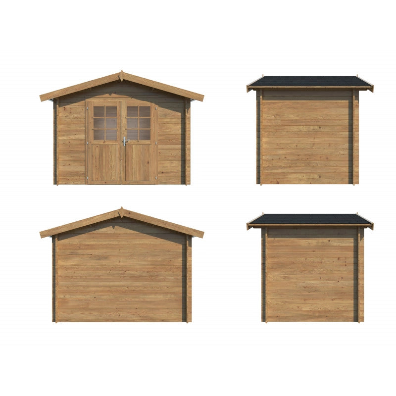 Casetta in legno da giardino 296x200 cm impregnato autoclave 28 mm, porta doppia con vetro e serratura, uso esterno - Esterni da Vivere