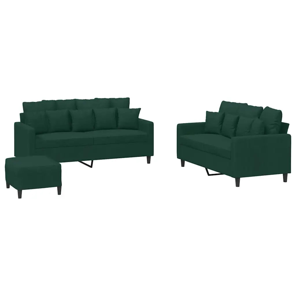 Set di Divani 3 pz con Cuscini Verde scuro in Velluto