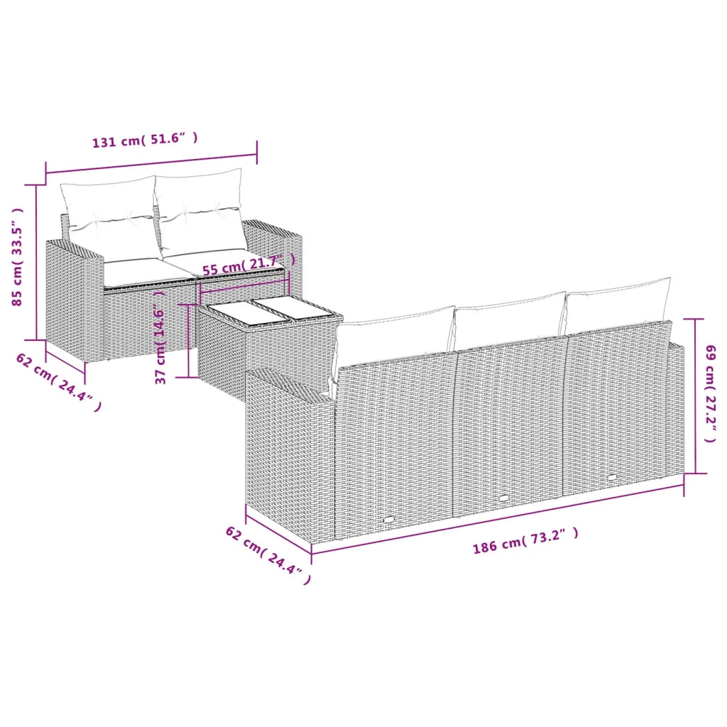 Set Divano da Giardino 6pz con Cuscini Grigio Chiaro Polyrattan
