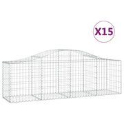 Cestini gabbioni recinzione a gabbia muro di contenimento ad arco 15 pezzi 200 x 50 x 60/80 cm ferro zincato argento 02_0040425