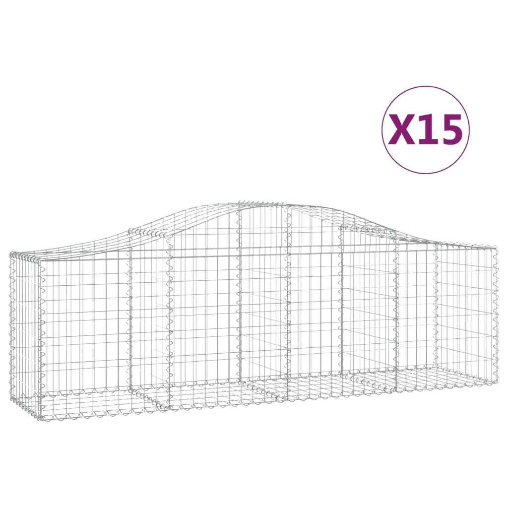 Cestini gabbioni recinzione a gabbia muro di contenimento ad arco 15 pezzi 200 x 50 x 60/80 cm ferro zincato argento 02_0040425