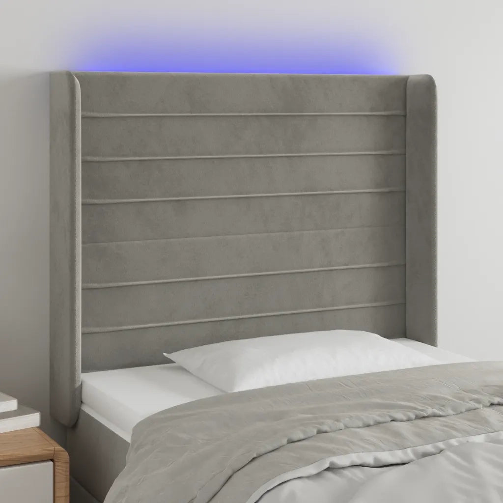 Testiera a LED-Testata con LED Grigio Chiaro 83x16x118/128 cm in Velluto 661312