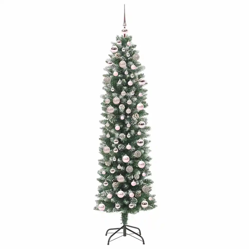 Albero di Natale Artificiale Sottile Verde e Bianco 180 cm 3395295